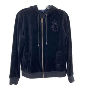 CHAPS Black Velour Zip up Jacket Sweater Hoodie